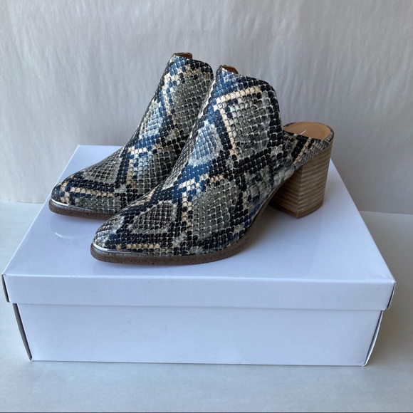NWB Report Snakeskin Print Temperance Block Heel Mule Bootie Shoe Metal Tip Toe - Picture 2 of 14